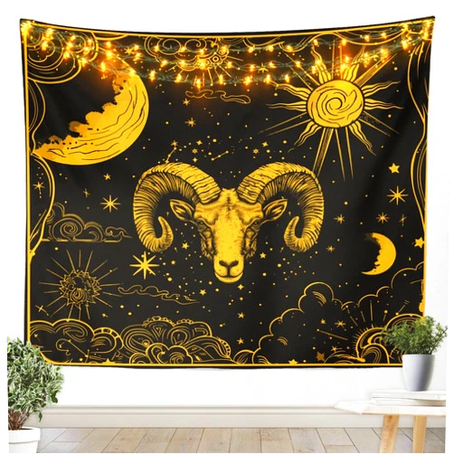 Erosebridal Aries Zodiac Wall Tapestry Constellation Theme Tapestry,Western Boho Exotic Style Tapestries 12 Horoscope Astrology Wall Hangings Bohemian Sun and Moon Starry Sky Galaxy Wall Art Tapestry,59”x59”