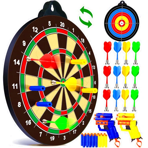 BAODLON Magnetic Dart Board, Safe Double Sided Magnetic Dart Game Toy for Kids,12pcs Magnetic Darts & 2 Toy Gun & 24 Foam Darts, Indoor Party Game Toys Gifts for 5 6 7 8 9 10 11 12 Years Old Boy Girl Adults