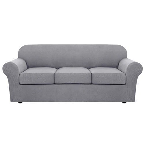 H.VERSAILTEX 4 Piece Stretch Sofa Covers for 3 Cushion Couch Covers for Living Room Furniture Slipcovers (Base Cover Plus 3 Seat Cushion Covers) Upgraded Thicker Jacquard Fabric (Sofa, Dove)