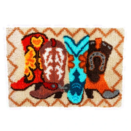 LAPATAIN Latch Hook Kits DIY Crochet Yarn Kits,Boots Carpet Embroidery Hook Rug Kit Needlework Sets Cushion for Kids or Adults Home Decor 20x15inch