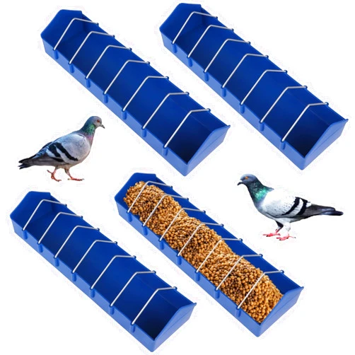 OMISTAR 4 Pcs Large Pigeon Feeders 8-Slot Bird Dispensers, Poultry Feeding Dishes with with Removable Steel Wires, Thick Durable Slot Container for Feeding Parrots, Chickens, Ducks