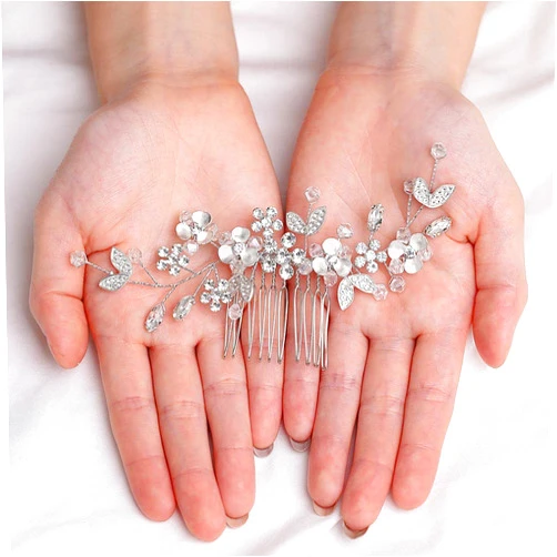 Asooll Bride Wedding Hair Combs Silver Flower Bridal Headpiece Rhinestone Crystal Head Clip for Women and Girls