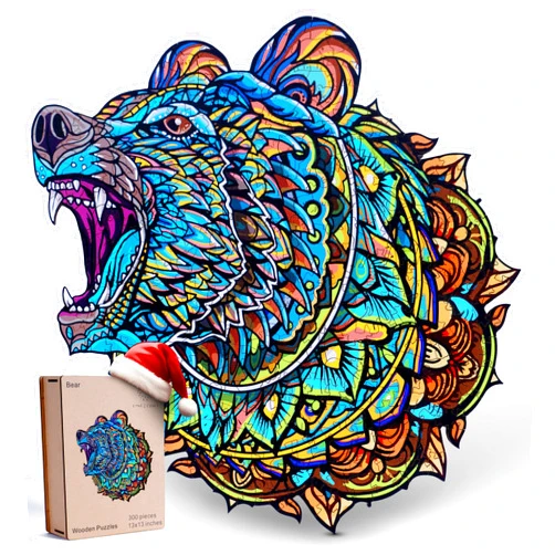 ESTROSO Wooden Puzzles for Adults - Bear Design - 300 Piece Puzzles for Adults, Wooden Jigsaw Puzzles - 13x13 Inches - Giftable Wooden Box and Carrying Bag