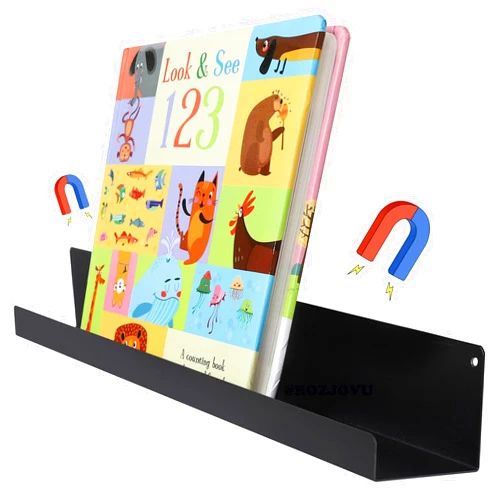 ROZJOVU Magnetic Book Shelf - Black Magnetic Shelf for Whiteboard, Sleek Magnetic Shelves for Whiteboard Classroom Great Tool for Teacher Organization for Classroom Supports Up to 8lbs (4kg)
