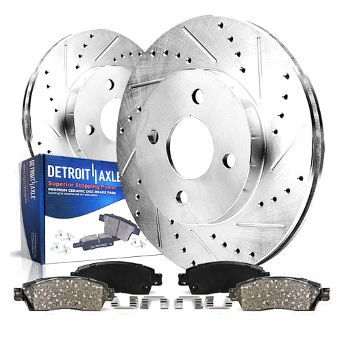 Detroit Axle - Front Brake Kit for 2003-2007 Honda Civic, 2009-2013 Fit, Drilled and Slotted Disc Brake Rotors Ceramic Brake Pads Replacement [10.32 inch Rotors]