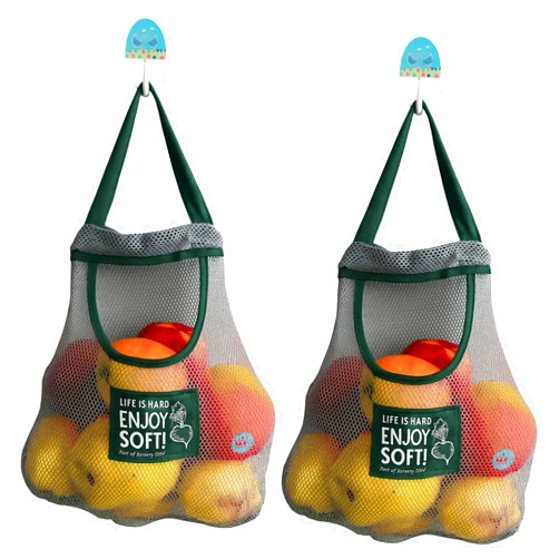 TAMALL. Durable Reusable Hanging Storage Mesh Bags for Fruits, Vegetables, Garlic, Ginger & Potatoes, Kitchen Storage Mesh Bag, Breathable Storage Bags for Pantry, Home Decor & Kitchen Decor (2 blue bags)