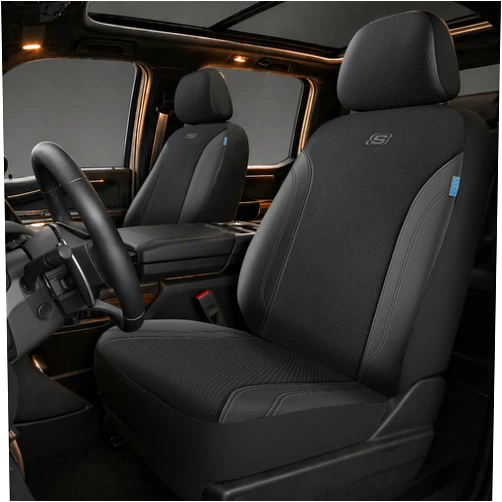 Skechers Seat Covers, Work Leather Car Seat Covers 5-Times Stronger Built-in Webbing, Oxford Fabric Front Seat Cover, Airbag Compatible, Automotive Comfort for Cars, Trucks, SUVs,Black