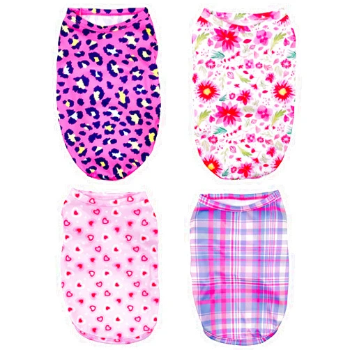 PET SHOW 4 Pack Paw Bone Printed Dog Clothes Shirts Soft Vest Lightweight Sleeveless Cats Doggies T-Shirts Puppies Tank Top Tee for Small Medium Dogs White Black Pink Blue (Medium, Pink for Girls)