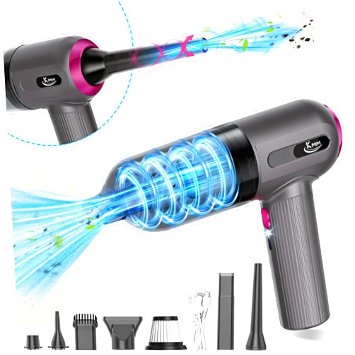 KMM Handheld Car Vacuum Cleaner, 4 in 1 Vacuum Cleaner 16000Pa Air Duster, 3-Speed Adjustable 120W High Power Vacuum Cleaner with LED Light and Multi-Nozzles for Car, Home, Office, Pet