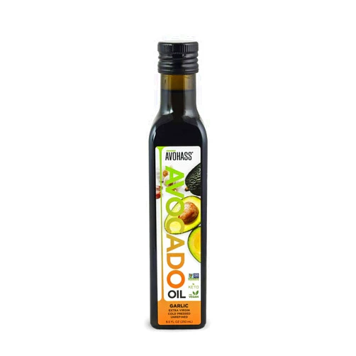 Avohass Garlic Infused Extra Virgin Avocado Oil – First Cold Pressed Avocado Oil for Cooking, 8.5 oz | Non-GMO Verified, New Zealand Sourced, Finishing Oil, Seed Oil Free, Gluten Free