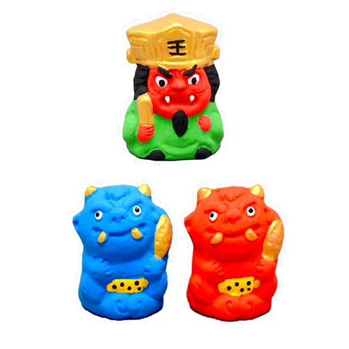 Waraku Fuuka Japanese Traditional Ceramic Figure Figurine Decoration Doll Statue Set for Good Luck (Underworld 1 King Enma, 2 Ogre/Demons)