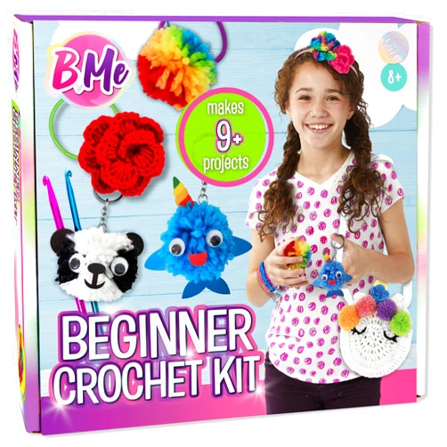 Creative Kids DIY All in One Crochet Knitting Kit for Beginners Starter Arts & Craft Set for Kids Teens Tweens & Adults – How to Learn Make Your Own Yarn Pom Poms – Birthday Gift for Kids Ages 8+