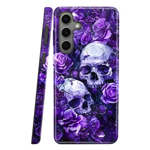 TGABORFU Dual Guard Case for Samsung Galaxy A17 5G, Heavy Duty Dual-Layer Shockproof Protective Phone Case,Purple Rose Skull