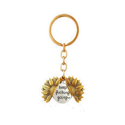 YangQian Sunflower Keychain Gifts for Women Men Girls Encouragement Inspirational Gifts Sunflower Locket Keychain Keep Fucking Going Key Ring