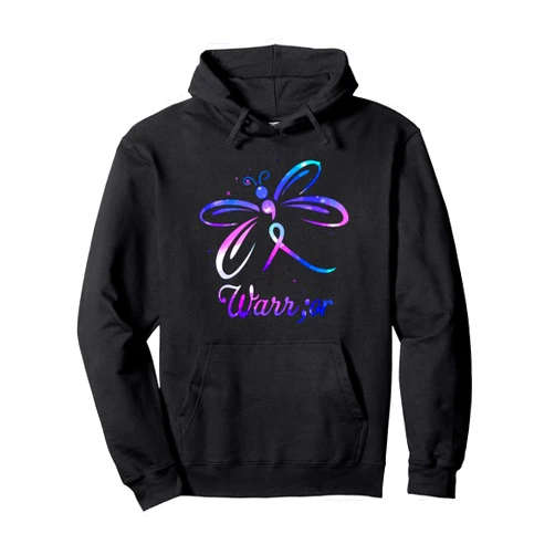 Suicide Prevention Awareness - DressedForDuty Dragonfly Fan Warrior Semicolon Suicide Prevention Awareness Pullover Hoodie