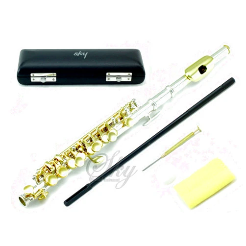 Sky Music Sky(Paititi) Guarantee Quality Sound Band Approved SKY Silver Piccolo with Gold Keys *Special* with Case, Joint Grease, Cleaning Cloth, Rod and Screw Driver