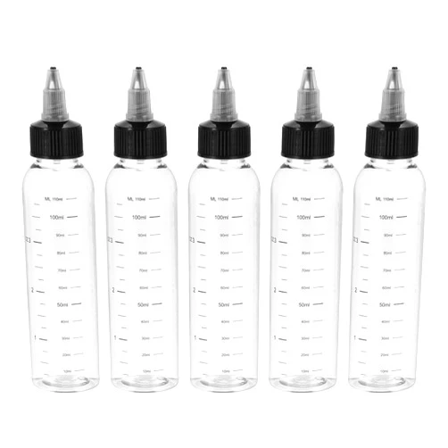 PATIKIL 4oz(120ml) Plastic Dispensing Bottle, 5Pcs Squeeze Graduated Empty Bottles with Black Twist Cap for Liquids, Inks, Oils, Sauces, Arts and Crafts, Transparent