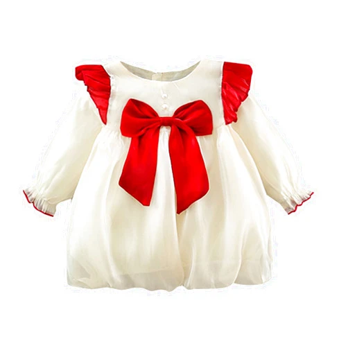 MVNB Ball Gown for Girls Infant Toddler Kids Newborn Baby Girls Patchwork Long Ruffled Sleeve Bowknot (White, 12-18 Months)