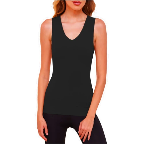 YYA V Neck Basic Tank Tops for Women Thermal Vest Winter Warm Tank-Top Sleeveless Undershirts, S-XXL