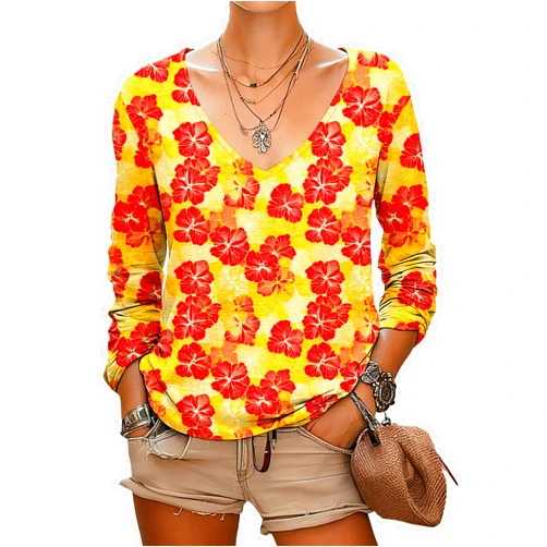DMOYALA Women Boho Floral Tops Loose Fit Long Sleeve V Neck T Shirts Business Casual Blouses Dressy Fall Fashion Work Clothes