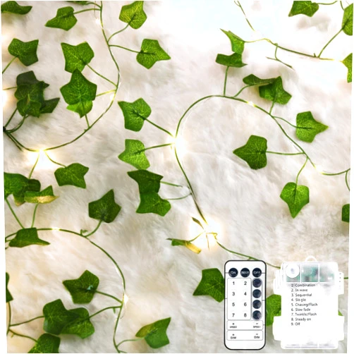 Nakolulu Extra Length Vine with Fairy Lights 40ft 120 LED Ivy String Lights USB Plugin & Battery Operated Leaf Lights with Timer 8 Modes Remote Decorative Light for Bedroom Wedding Party - Warm White