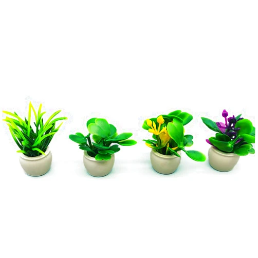 Lynkaye Dollhouse Decoration Plant Pots Miniature Green Potted Miniature Bonsai Model Dollhouse Accessories Decor,1 12 Scale Doll House Miniature Plant Model (4 Different Flower Bots)