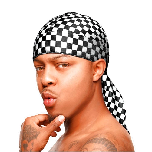 Red by Kiss Bow Wow X Power Wave Checker Silky Durag for Men Waves Silky Doo Rag (Black)