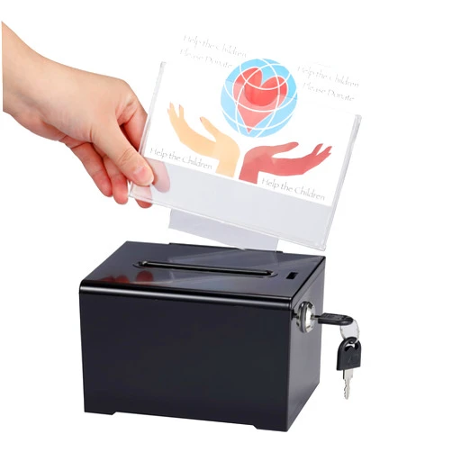 AdirOffice Adir Suggestion Box with Slot and Lock – Acrylic Donation Box for Fundraising, Drawing Box for Raffle, Funraiser Box, Tip Box with Lock - 6.25x4.5x 4 Inches voting box with slot and Sign Holder
