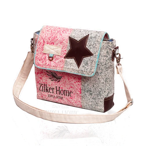 PARRYS LEATHER WORLD PLW Leather Star Shoulder Bag | Upcycled Canvas Crossbody Bag for Women with Adjustable Strap