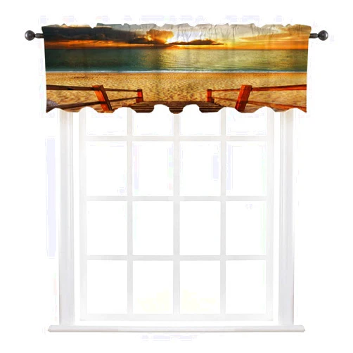 LIGUTARS Valances for Living Room, Beach Window Curtain, Dramatic Sunset Horizon Cloud, 42