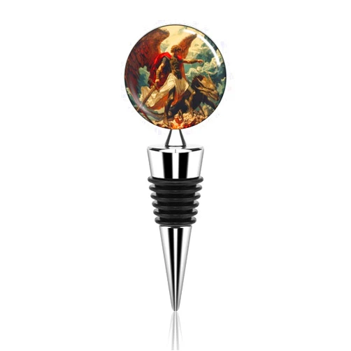 DuduYH Angel Michael Slaying The Dragon Wine Bottle Stopper, Realistic Reusable Beverage Bottle Stopper, Zinc Alloy Red Wine Beer Saver Sealer Stopper for Party Wedding Bar