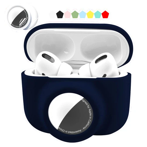 Iqimott 2 in 1 Protective Skin Case Compatible for Airpods Pro and Airtag Case Combo Set, Silicone GPS Tracker Cover Holder, Soft Shock-Proof Anti-Scratch Anti-Lost(Dark Blue)