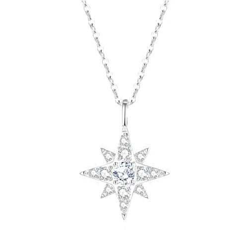 DAKKXN Moissanite Necklace for Women,1.14 CTTW D Color VVS1 Moissanite Star Pendant Necklace,Sterling Silver Plated 18K White Gold Moissanite Necklace Birthday Christmas Gifts for Women Wife
