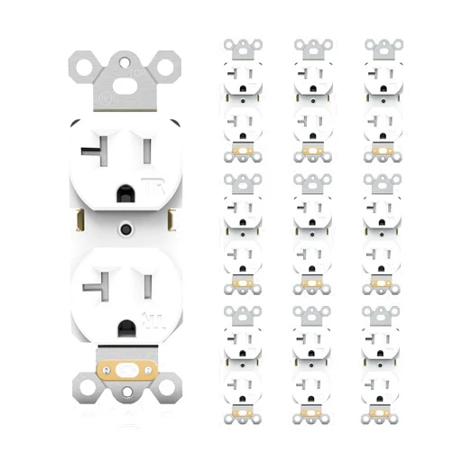 Junlit 20Amp Electrical Wall Outlet, 125V Duplex Receptacle White Outlet, Standard Residential Grade, Tamper-Resistant, 2-Pole 3-Wire, Self-Grounding, Child Proof, UL Listed, Push & Side Wire, 10 Pack