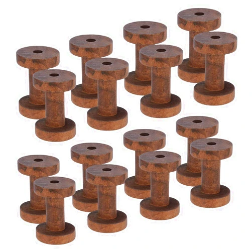 RHBLME 16 Pack Wooden Empty Spools for Wire, 2.4 inch Bobbins Wood Sewing Embroidery Thread Spool Wire Weaving Bobbins for Embroidery and Sewing Machines Arts Crafts Thread Cord Roll