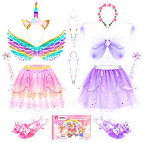 Jeowoqao Kids Princess Dress Up Clothes, Toddler Girls Dressup Pretend Play Costumes, Tutu Skirt, Butterfly Wings, Princess Shoes Toys for Ages 3 4 5 6