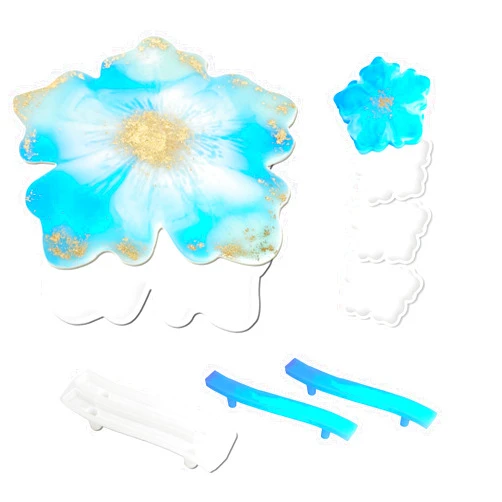 HURIANIC Large Flower Silicone Molds for Resin Tray Casting, 3pcs Epoxy Resin Molds for Floral Coasters Making, Freshware Silicon Mould for Agate Tray Handles DIY Crafts and Holiday Gifts