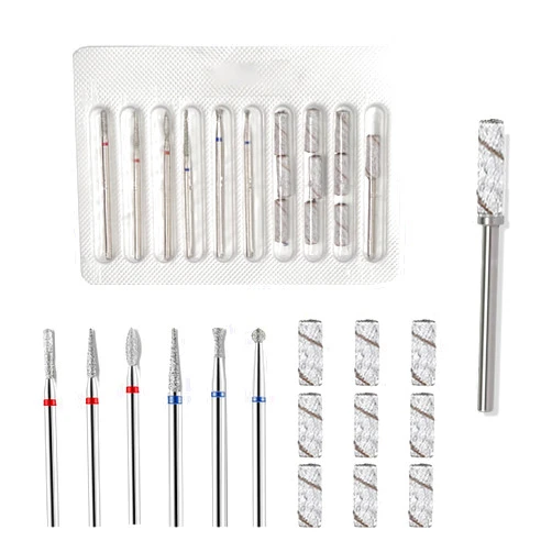 TTingChic 10 Piece Nail Drill Bits Set- 10 Pcs Mini Sanding Bands 240# for Nail Drill with 3.1mm Mandrel Bit Includes 6 Cuticle Bit (3/32 Inch), Professional Rotary Burrs Diamond Cuticle Remover Bits