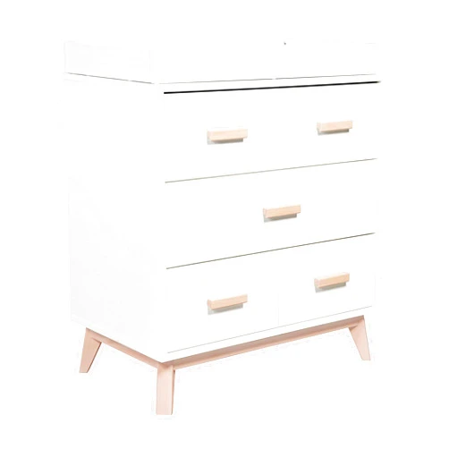 Babyletto Scoot 3-Drawer Changer Dresser with Removable Changing Tray in White and Washed Natural, Greenguard Gold Certified