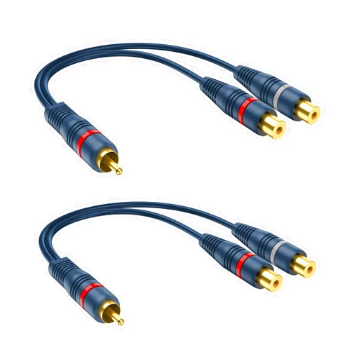 DteeDck RCA Splitter 1 Male 2 Female 2 Pack, RCA Y Splitter RCA Cable Audio Video Splitter Adapter Extension Cord 0.2M/0.65ft for Subwoofer Speaker