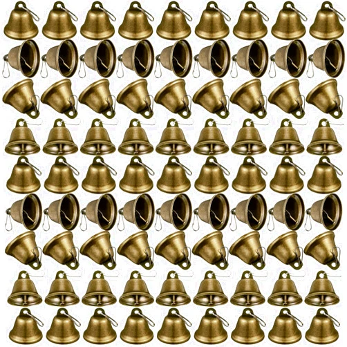 Shimeyao 100 Pieces Bells Bronze Jingle 1.5 x 1.57 Inch Vintage Small Bells with Spring Hooks for Christmas Craft Wind Chimes Dog Potty Training Doorbell Wedding Decor Craft Making Hanging Favor
