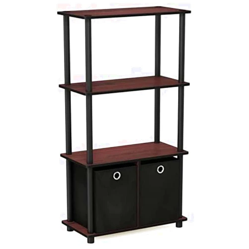 Furinno NW889DC/BK Go Green 4-Tier Multipurpose Storage Rack w/Bins, Dark Cherry/Black