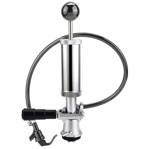 MRbrew Keg Party Pump, American D System Beer Keg Tap Keg Hand Pump 4'' Picnic Pump with Beer Faucet & Beer Hose, Chrome-Plated Keg Draft Beer Party Pump with 2 Hose Clamps Kegerator Pump for Homebrew