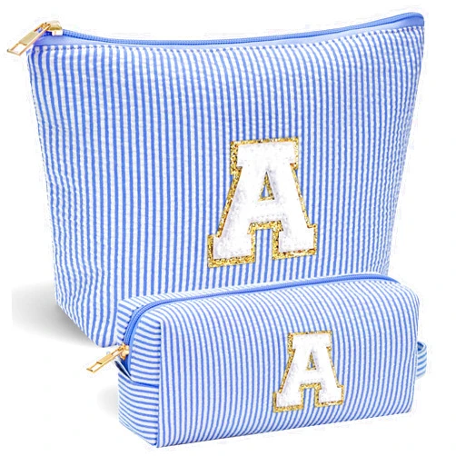 YOOLIFE Birthday Gifts for Women Personalized Makeup Bag Cosmetic Bag Travel Toiletry Bag Gifts for Teacher Girlfriend Bridal Shower Preppy Stuff for Teen Girls 15 14 13 Year Old Girl Gifts Blue A