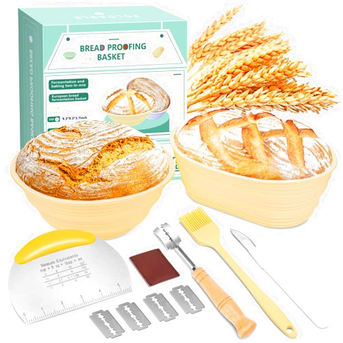 Luxital 2 Pcs Silicone Banneton Bread Proofing Baskets, Sourdough Bread Baking Supplies, Round+Oval Foldable Baking Basket, Complete Set for Bread Making With Essential Tools and Gifts