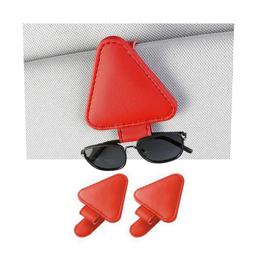 AUCELI 2PCS Sunglasses Holders for Car Sun Visor, Leather Magnetic Glasses Eyeglass Hanger, Automotive Ticket Card Mount Clip for Women Men, Universal for SUV, Truck, RV, Van and More（Red）