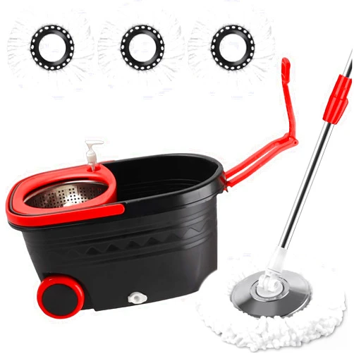 DAMGOLOZA Spin mop and Bucket Set with Wringer - 360° Rotating Mop Bucket Floor Cleaning System on Wheels, 3 Microfiber Mop Refills for Fast Cleaning, Extendable 61