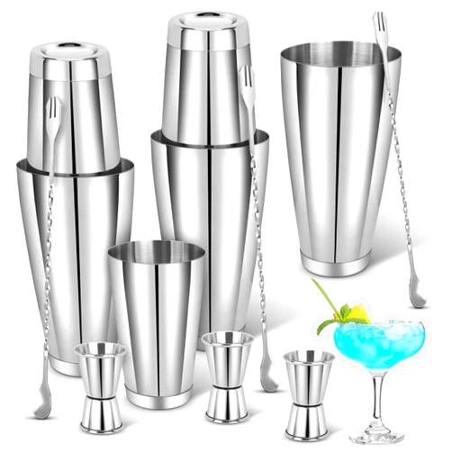 Rookea 12Pcs Cocktail Shaker Set ROOKEA Stainless Steel Boston Shaker Bartender Kit Martini Shaker Drink Mixer Measuring Jigger and Bar Spoons for Bartending Professional Bar Shaker Tools for Beginner