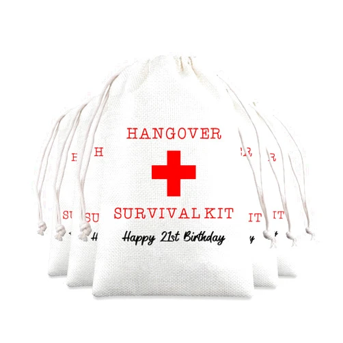 Pwrlveiut Cool 21st Birthday Gifts Travel Makeup Bag Hangover Kit 21st Birthday Gifts Pouch Birthday Party Gifts Drawstring Bag for Her 21 Years Old Women Daughter Friends Sister 5 Pack