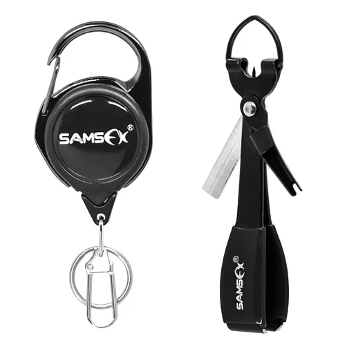 SAMSFX Fishing Knot Tying Tool, Multifunctional Fly Fishing Nippers with Retractor, Fishing Line Knot Tyer, Fast Tie Nail Knots, Tackle Box Accessory